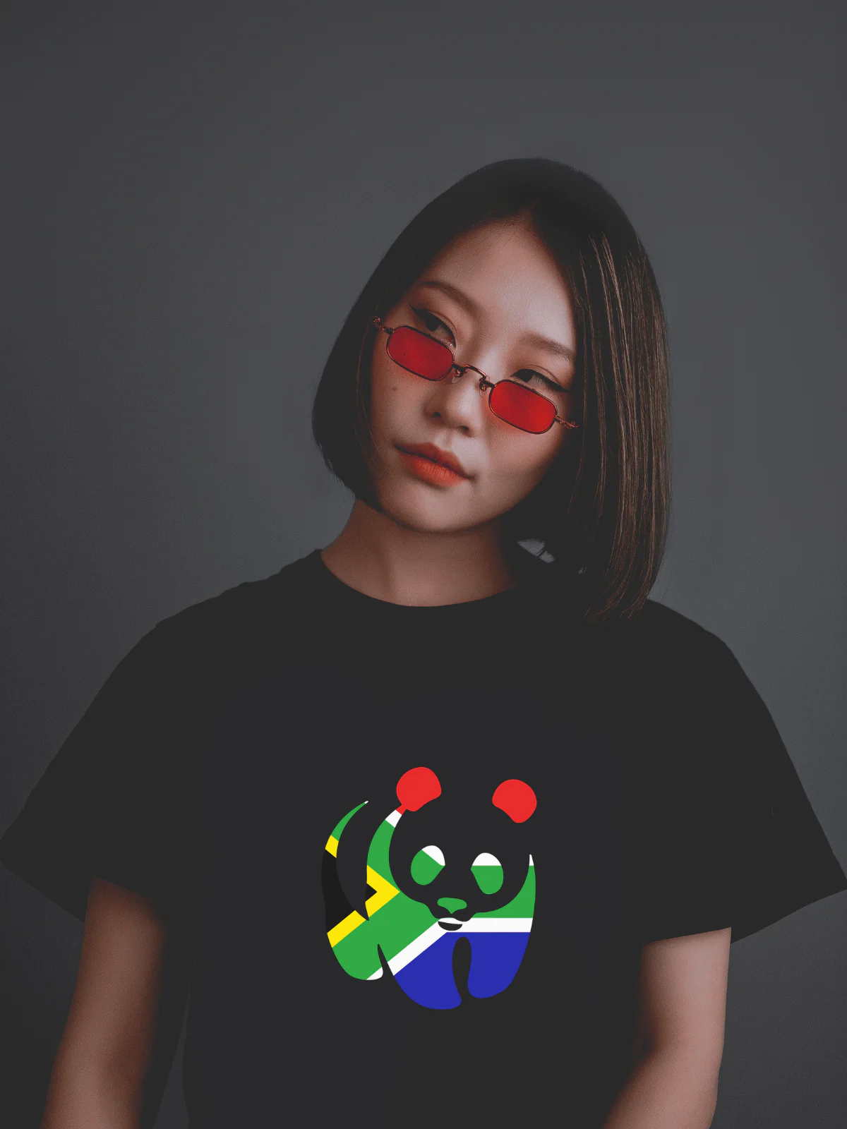 South African Flag Panda Unisex Black T-Shirt - Image 8